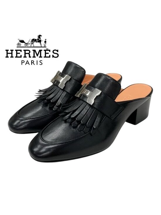 Hermes Constance Loafers Silver Black Leather 563208.jpg main image 4